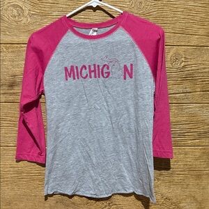 Michigan Raglan Long Sleeve Tee - Pink and Gray